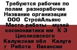 Требуются рабочие по полам, разнорабочие › Название организации ­ ООО “СтройАльянс“ › Место работы ­ музей космонавтики им. К.Э. Циолковского - Калужская обл., Калуга г. Работа » Вакансии   . Калужская обл.,Калуга г.